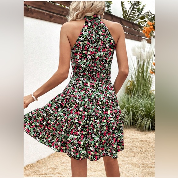 Mira Floral Print Belted Halter Dress - Picture 3 of 6